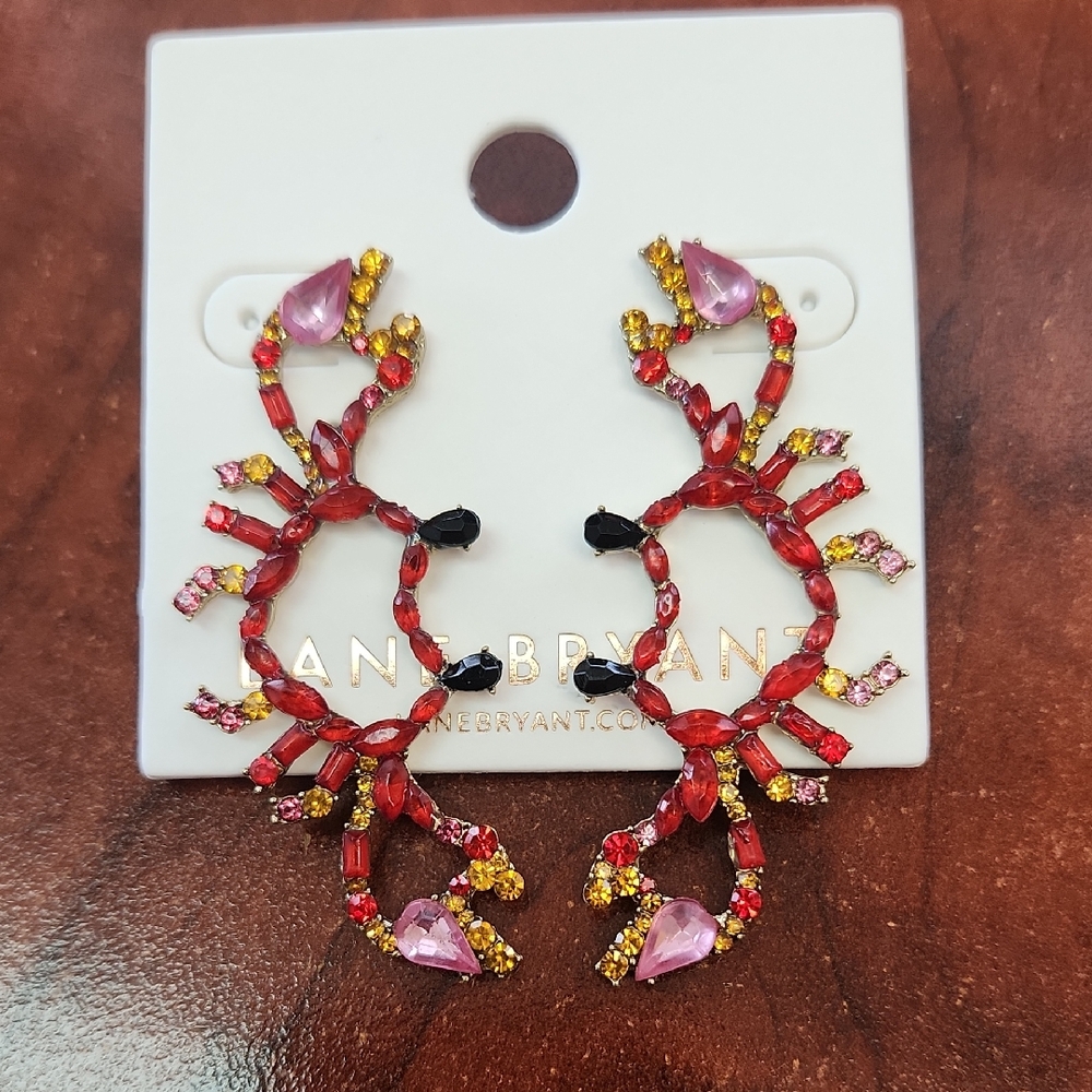 Lane Bryant Vibrant Red Black And Pink Chic Crab Earrings.